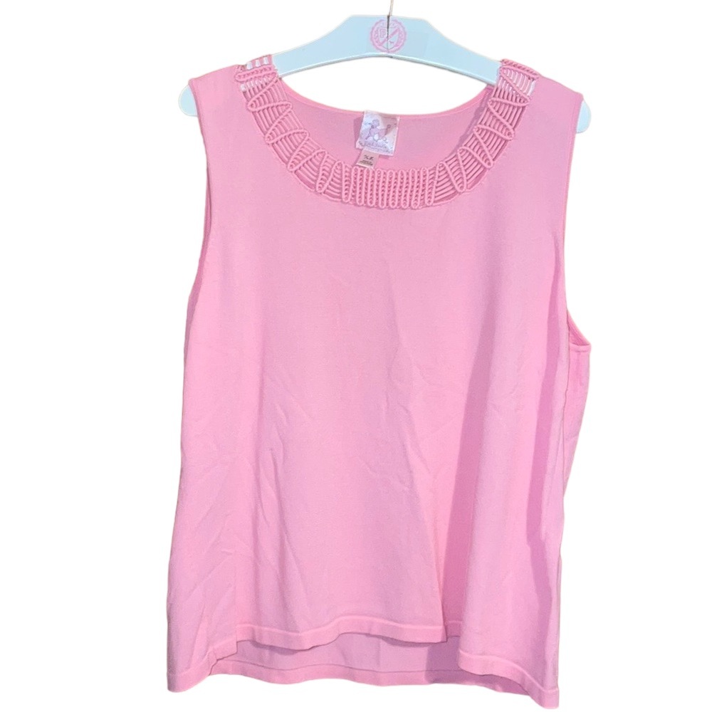 •PINK POODLE•PINK SCOOP NECK DETAIL RAYON/NYLON BLEND TANK TOP  BLOUSE SIZE XL
